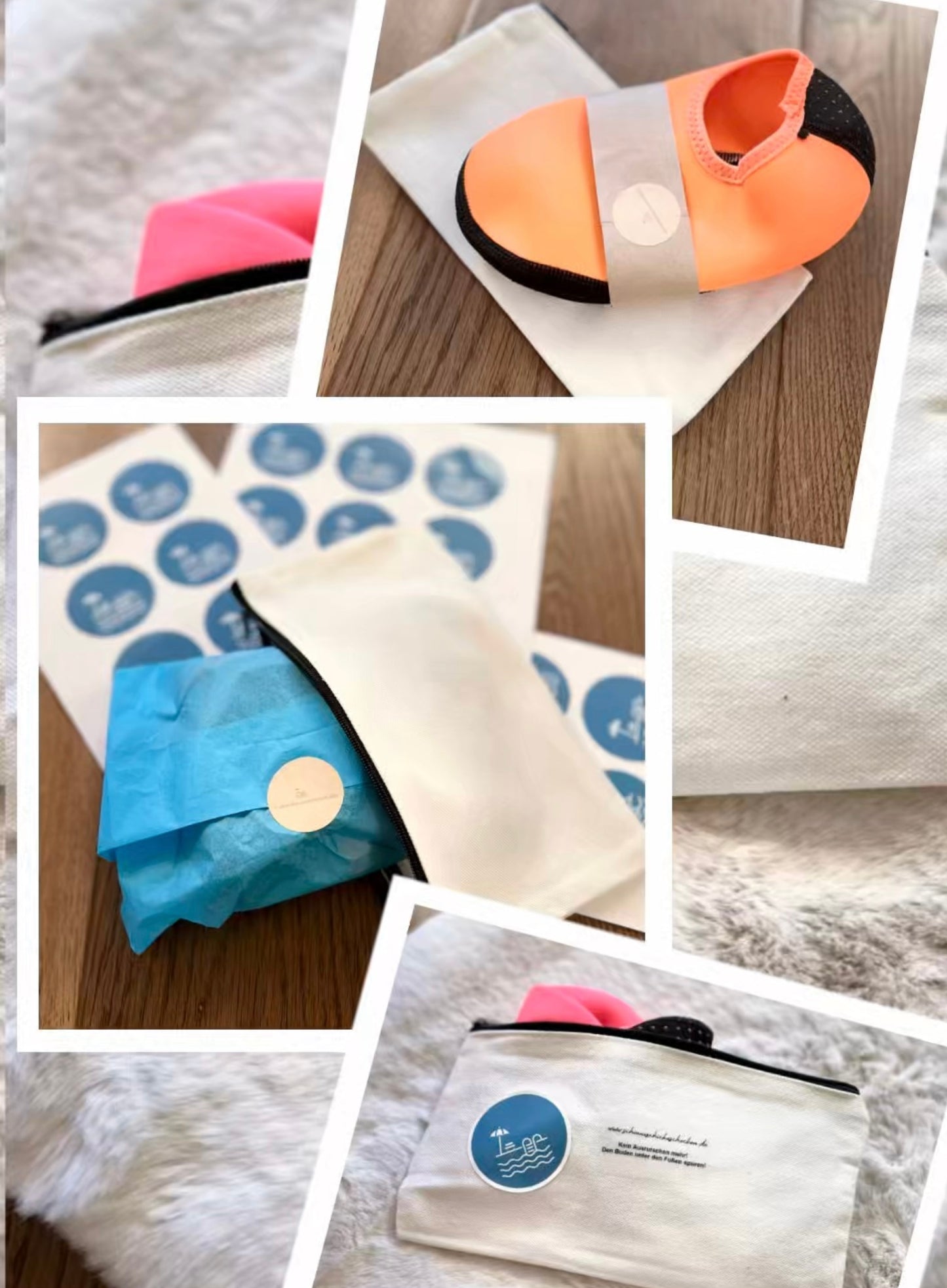 Badeschuhe in Leinentasche mit Reißverschluß