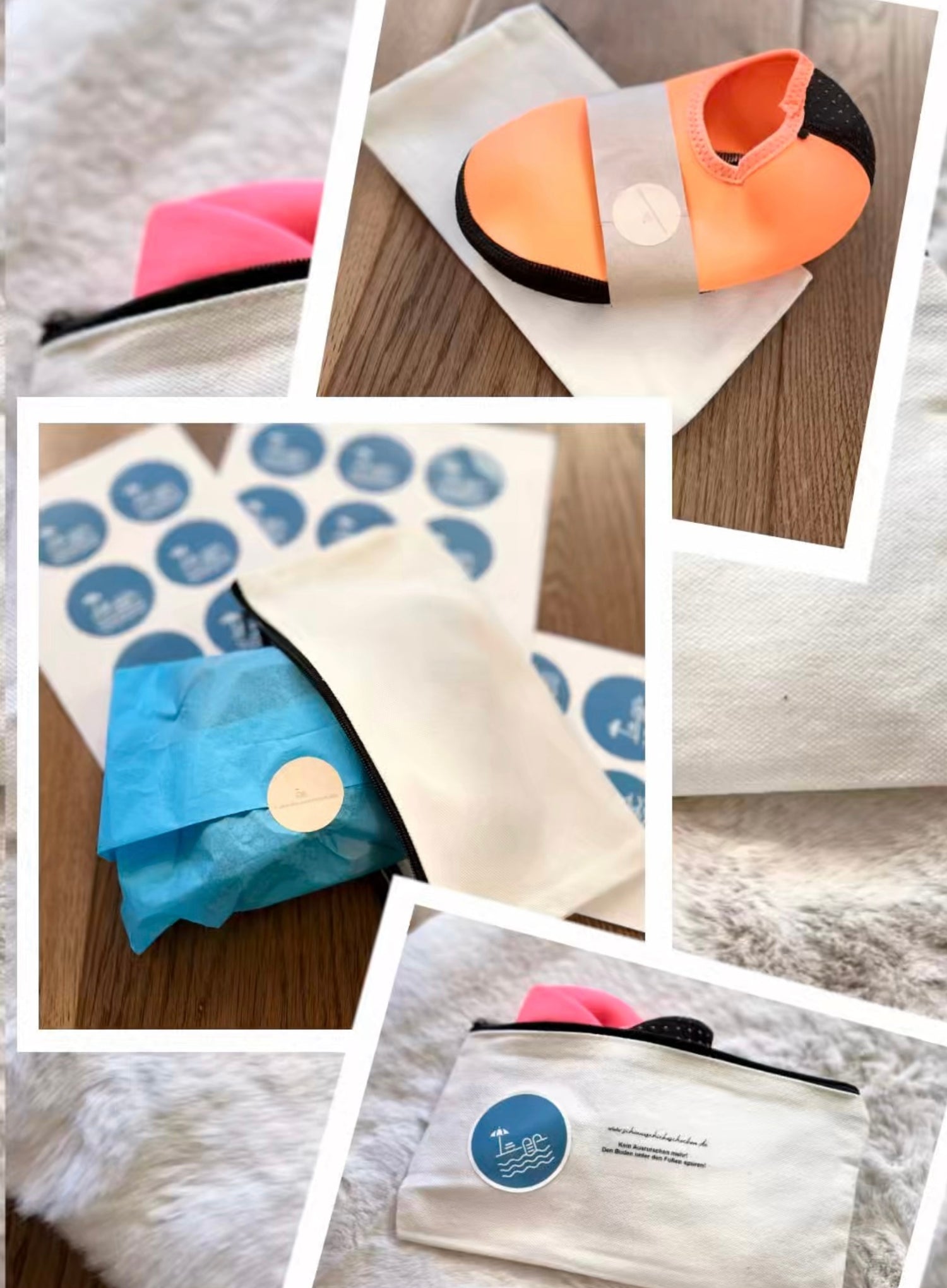 Badeschuhe in Leinentasche mit Reißverschluß